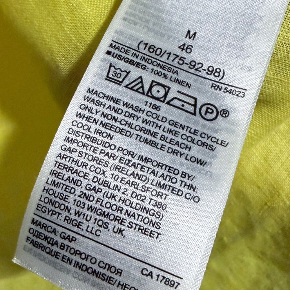 Gap 100% Linen Popover Pocket Shirt Size Medium Brilliant Yellow - Picture 6 of 8